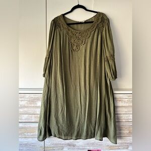 🫒 Indigo Rose Olive Boho Lace Detail Dress NWT 2X